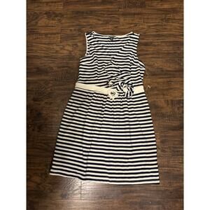 New Directions Black Cream Striped Scoop Neck Mini Dress Womens 16